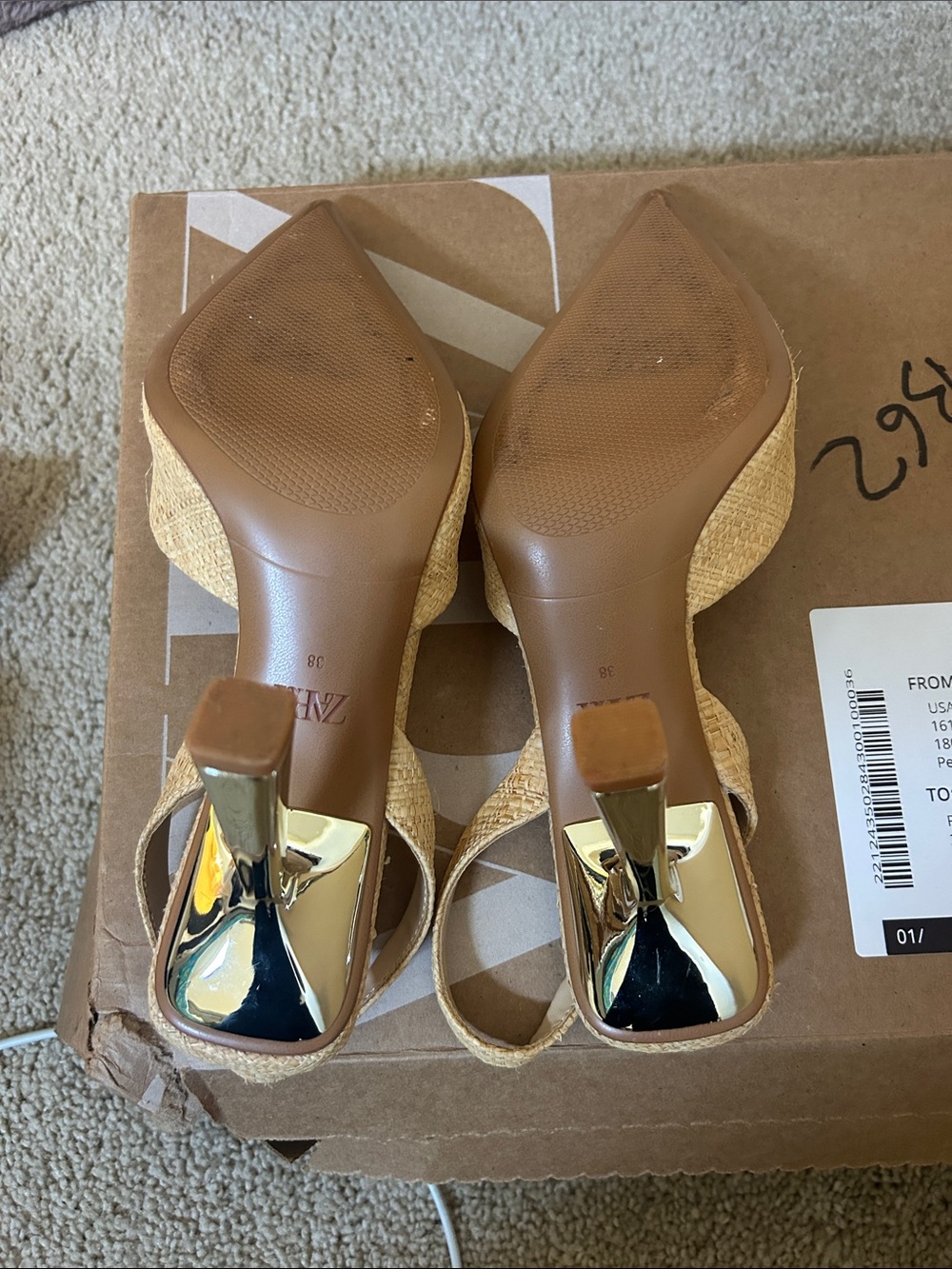 Zara Beige Pointed-Toe Slingback Heels with Metallic Sculpted Heel - Picture 5 of 6